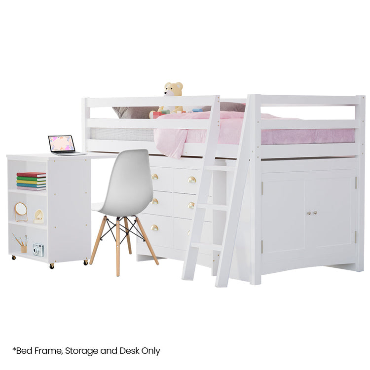 Premium children's loft bed with desk, drawers and storage