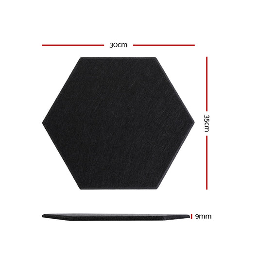 Alpha Acoustic Foam 12pcs 35x30x0.9cm Soundproof Absorption Panel Adhesive Black AF-HEX-12-BK