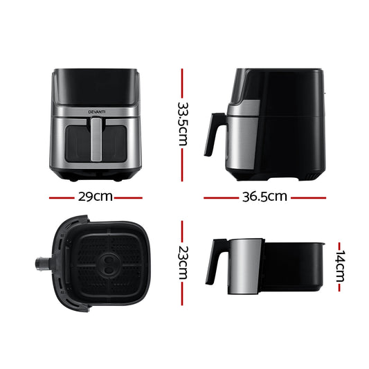 Devanti Air Fryer 6.5L LCD Fryers Clear Window AF-K-J-NA5ST-BK-SS