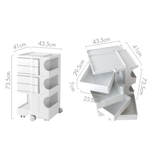 Artiss Storage Trolley Cart Bedside Table 5 Tier White AI-PP-TROLLEY-L-WH