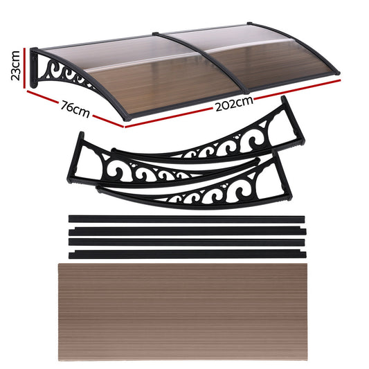 Instahut Window Door Awning 0.8mx2m Brown AWN-08X2-BR