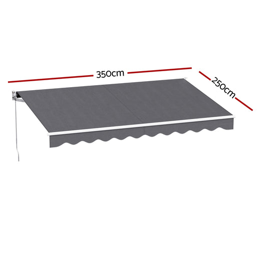 Instahut Retractable Folding Arm Awning Manual Sunshade 3.5M X 2.5M Grey AWN-B-ARM-35X25-GREY