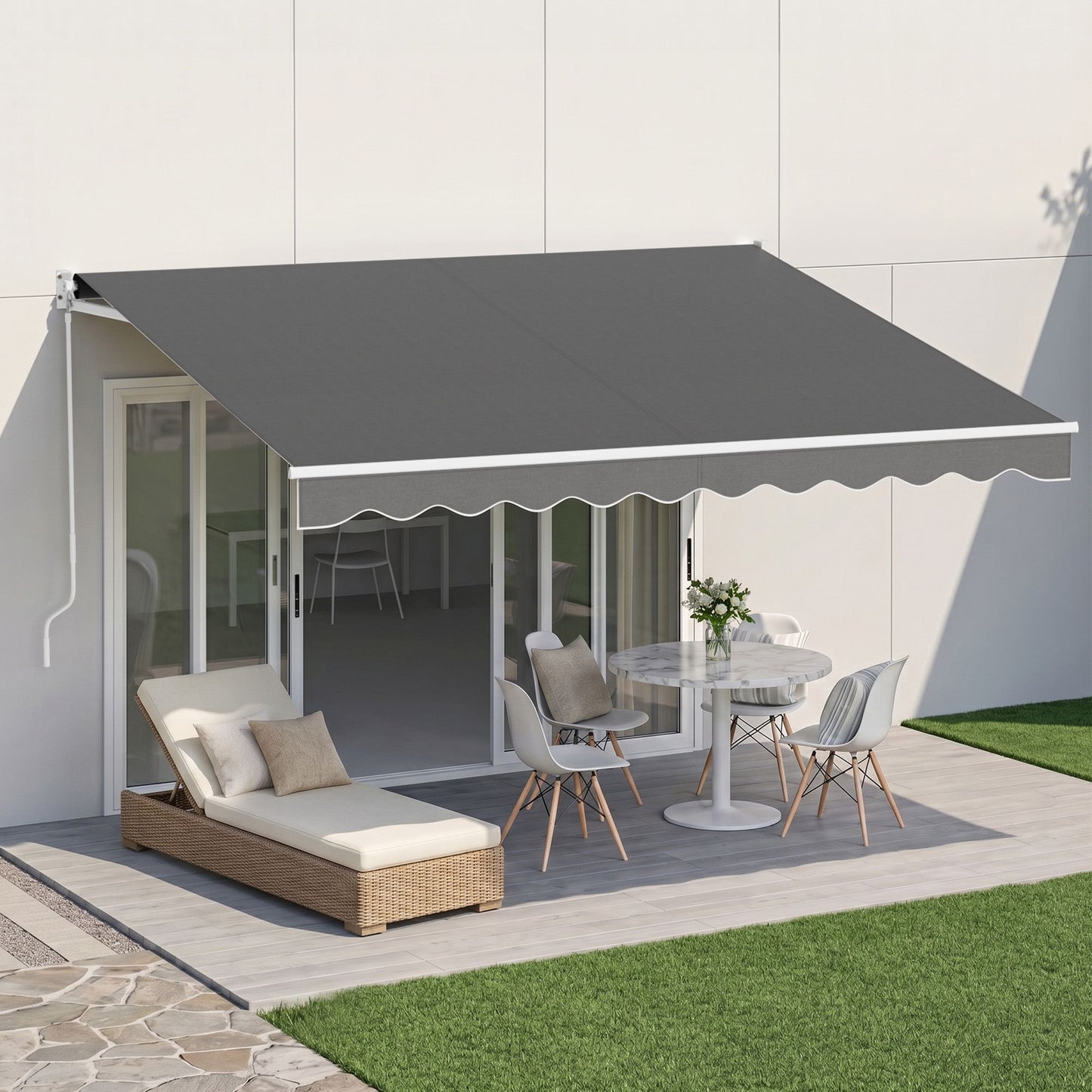 Instahut Retractable Folding Arm Awning Manual Sunshade 3.5M X 3M Grey AWN-B-ARM-35X30-GREY