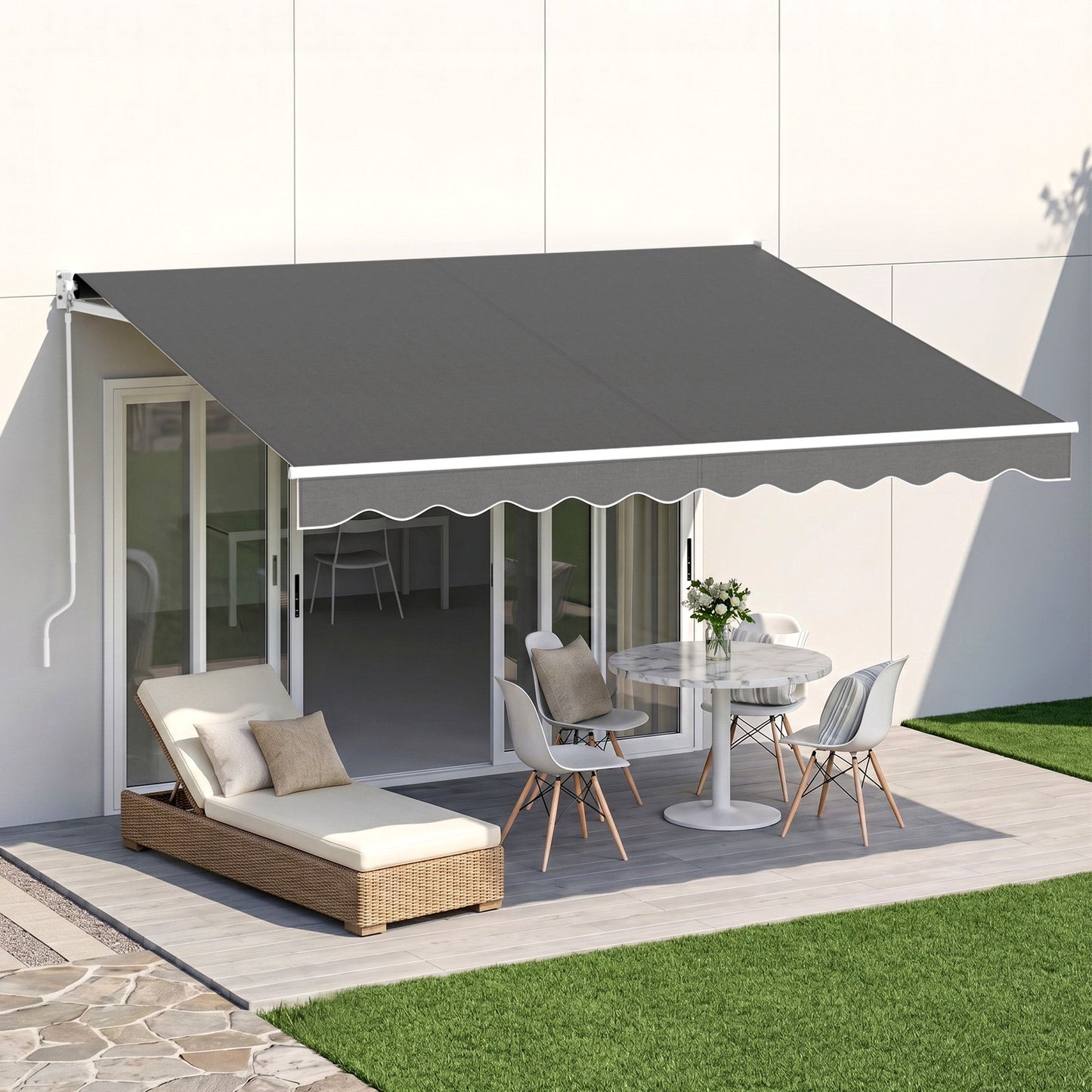 Instahut Retractable Folding Arm Awning Motorised Sunshade 3.5M X 3M Grey AWN-B-ARM-REMOTE-35X30-GREY