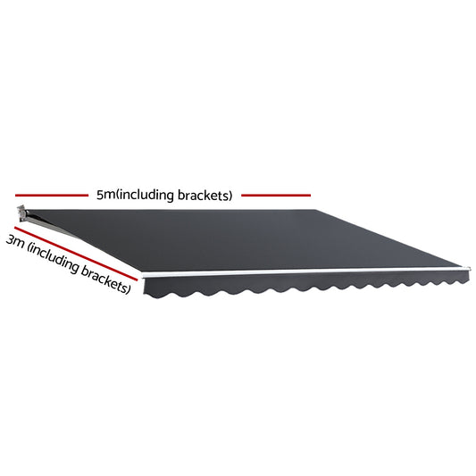 Instahut Retractable Folding Arm Awning Motorised Sunshade 5Mx3M Grey AWN-B-ARM-REMOTE-50X30-GREY