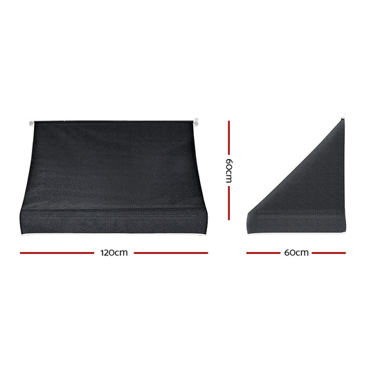 Instahut Window Door Awning 1.2mx0.6mx0.6m Black Polyester Fabric Steel Frame AWN-B-SIDE-TRI-120-BK