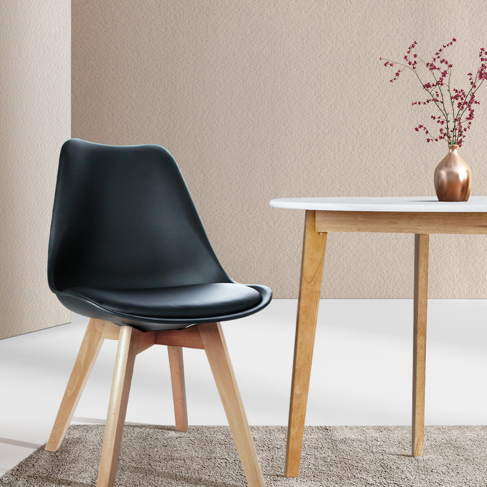 Artiss Dining Chairs Set of 4 Leather Plastic DSW Replica Wooden Black BA-BB-DSW-PU-BKX4