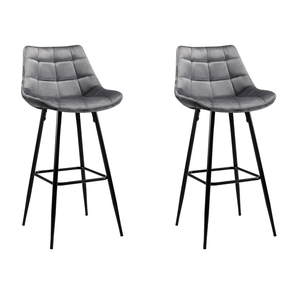 Artiss 2x Bar Stools Velvet Chairs Grey BA-K-0222-GYX2