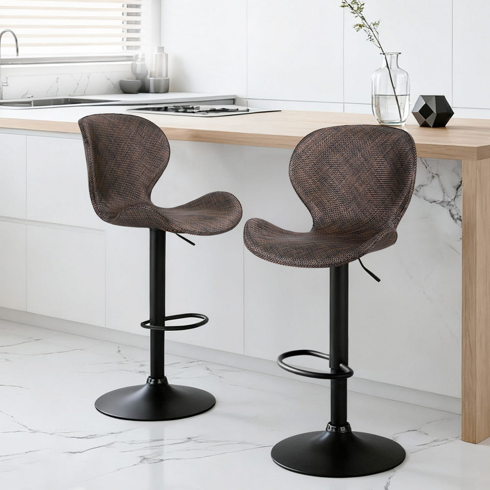 Artiss 2x Bar Stools Kitchen Swivel Gas Lift Counter Chair Wing PE Rattan Brown BA-K-1004-BRX2