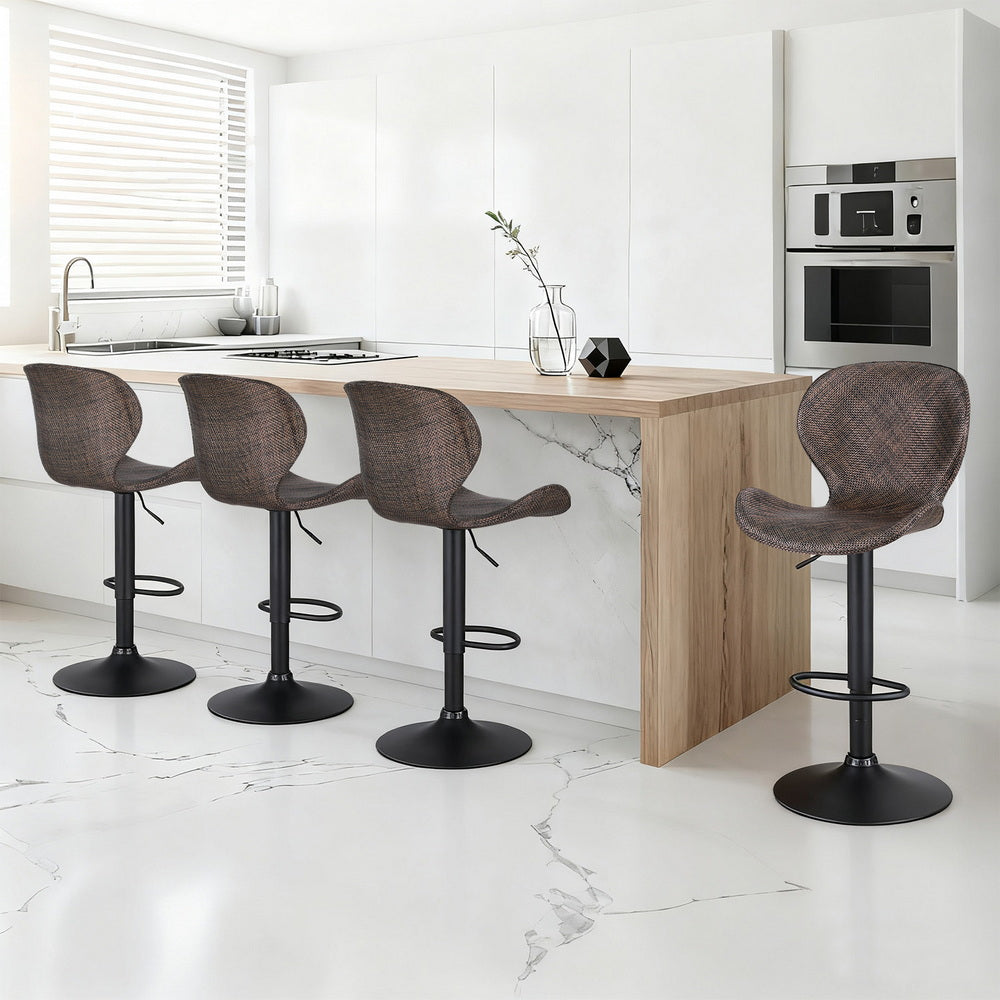 Artiss 4x Bar Stools Kitchen Swivel Gas Lift Counter Chair Wing PE Rattan Brown BA-K-1004-BRX4
