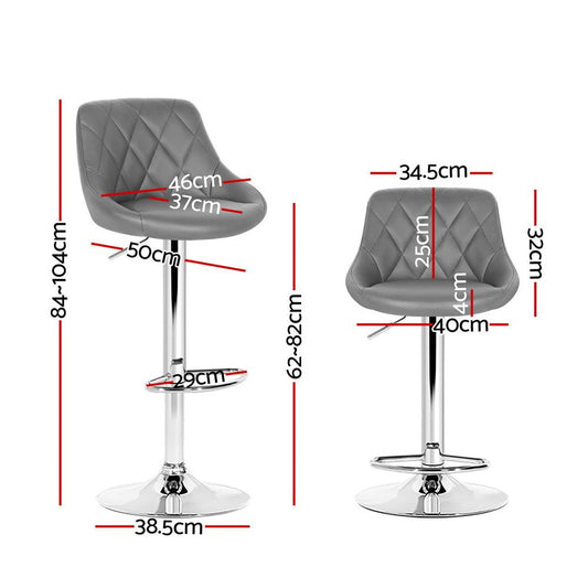 Artiss 4x Bar Stools Leather Padded Gas Lift Grey BA-K-704-GYX4