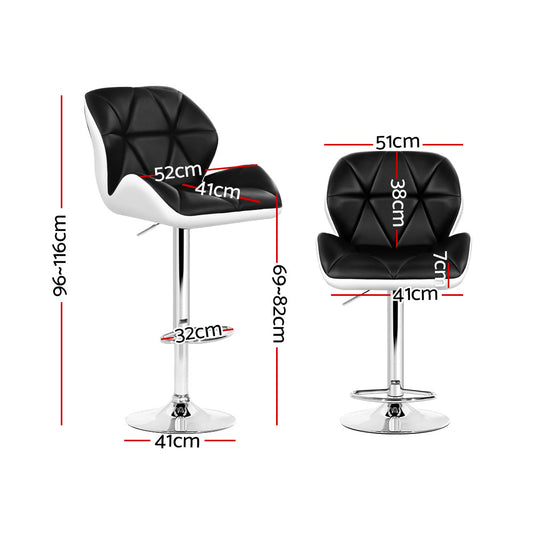Artiss 2x Bar Stools Gas Lift Padded Leather Black & White BA-K-717A-BK-WHX2