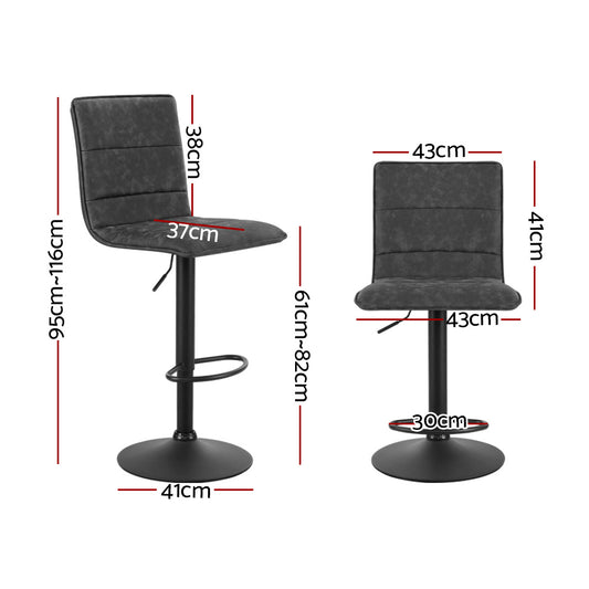 Artiss 2x Bar Stools Gas Lift Vintage Leather Grey BA-K-7231-GYX2