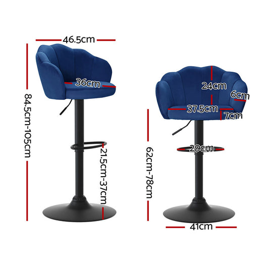 Artiss 4x Bar Stools Gas Lift Velvet Blue BA-K-9968-BLX4