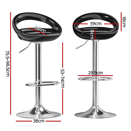 Artiss 2x Bar Stools Gas Lift Plastic Seat Black BA-KJ-GL-PP-BKX2