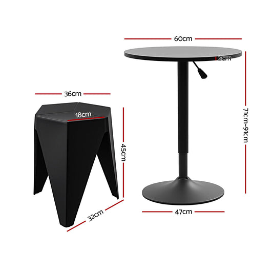 Artiss Bar Stools and Table Set 3PCS Dining Desk Kitchen Chairs Cafe Pub Black BA-SET-304-T-BK
