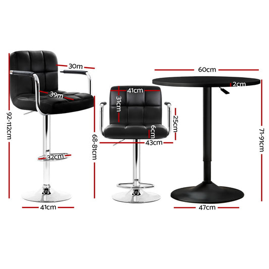 Artiss Bar Table and Stools Set Dining Desk Kitchen Chairs Cafe Pub BA-TAB-CHR-GASLIFT-BK