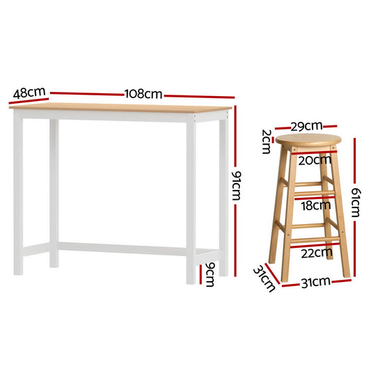 Artiss Bar Table and Stools Set Dining Desk Kitchen Chairs Cafe Pub BA-TAB-CHR-SET-NT