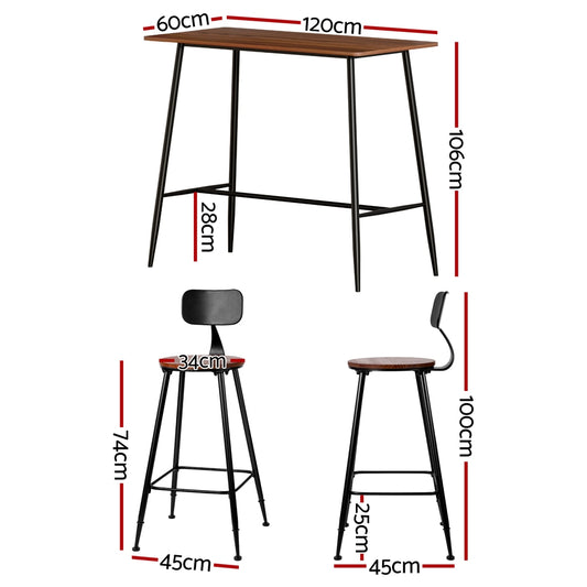 Artiss Bar Table and Stools Set Dining Desk Kitchen Chairs Cafe Pub BA-TAB-CHR-SET-WM