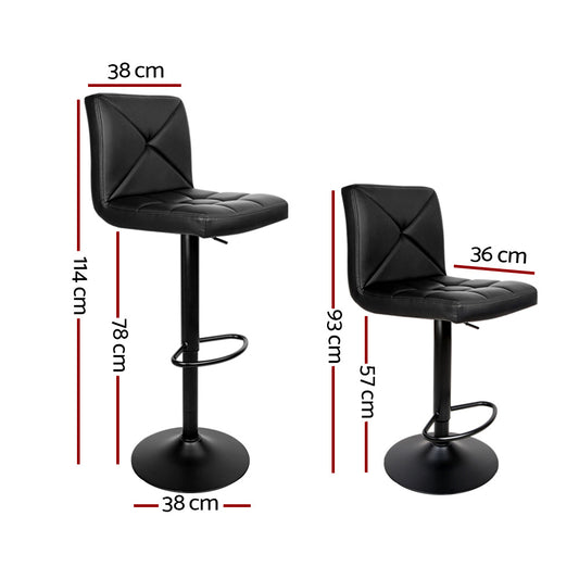 Artiss 2x Bar Stools Kitchen Dining Chairs Gas Lift Stool Leather Black BA-TW-1536-BKX2