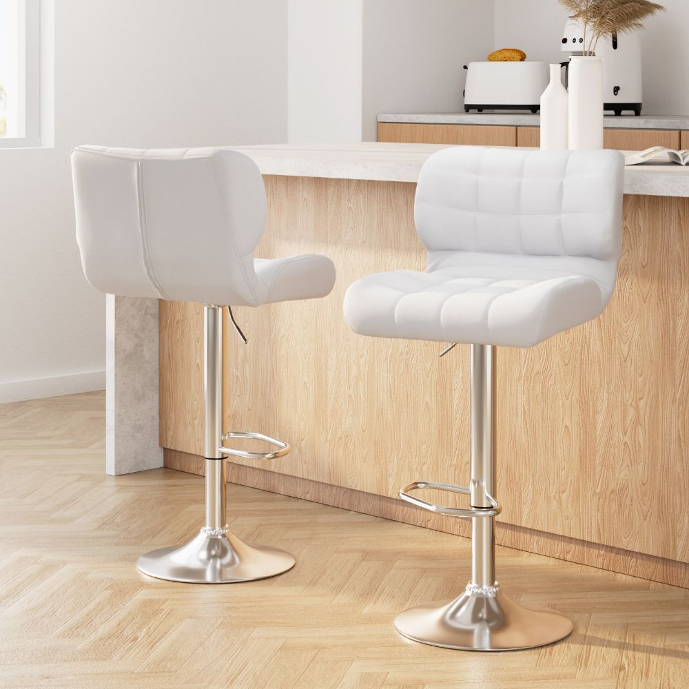 Artiss 2x Bar Stools Gas Lift Leather Padded White BA-TW-4059-WHX2