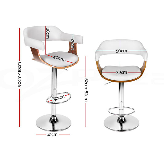 Artiss Bar Stools Gas Lift Leather w/Armrest White BA-TW-8006A-WH