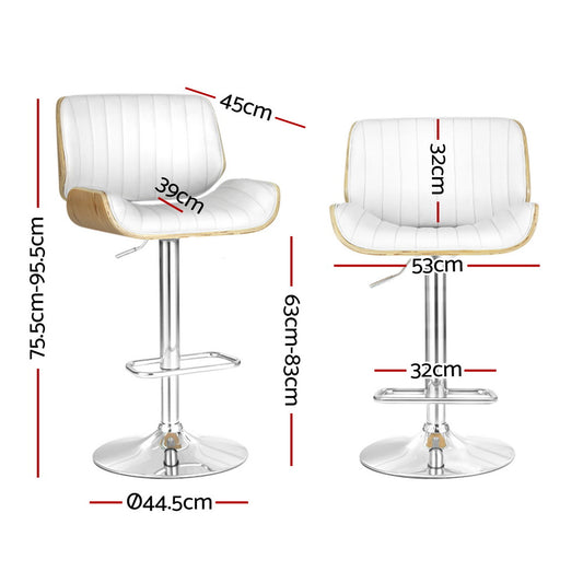 Artiss 4x Bar Stools Adjustable Leather Chairs BA-TW-8092-WHX4