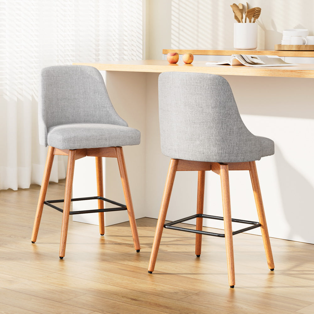 Artiss 2x Bar Stools Swivel Seat Wooden Grey BA-TW-8125-LI-GYX2