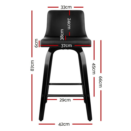 Artiss Bar Stools Kitchen Leather Barstools Swivel Wooden Chairs X2 BA-TW-8836-BKX2-AB