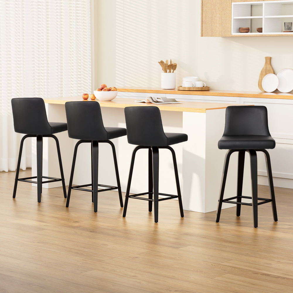Artiss Bar Stools Kitchen Leather Barstools Swivel Wooden Chairs X4 BA-TW-8836-BKX4-AB