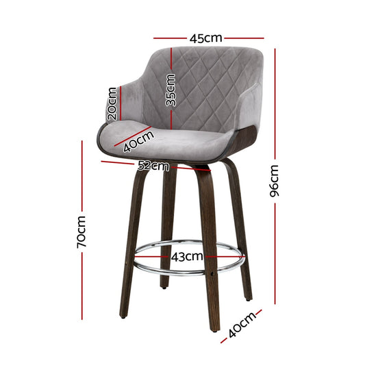 Artiss 4x Bar Stools Swivel Velvet Padded Wooden BA-TW-8908-GYX4