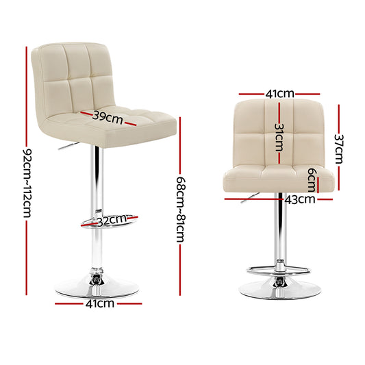Artiss 2x Bar Stools Leather Gas Lift Beige BA-TW-NEW1055-BGX2