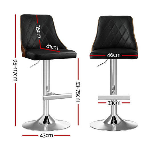 Artiss 2X Bar Stool Wood Swivel Adjustable Kitchen Counter Stool Leather Black BA-TW-T4061-BKX2