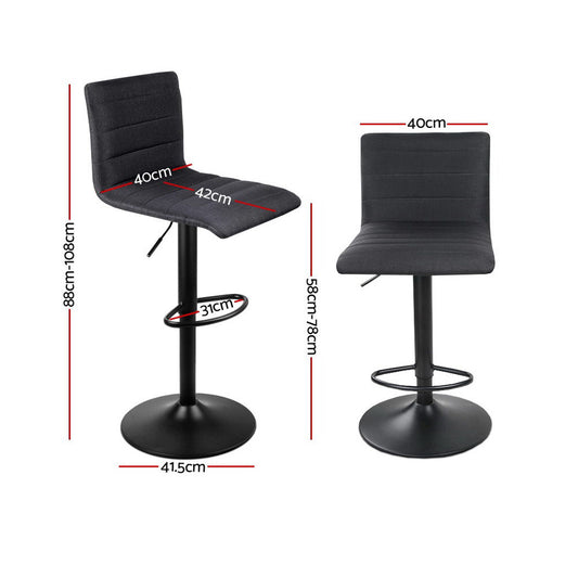 Artiss 4x Bar Stools Gas Lift Linen Fabric Black BA-TW-V17-1168-BKX4