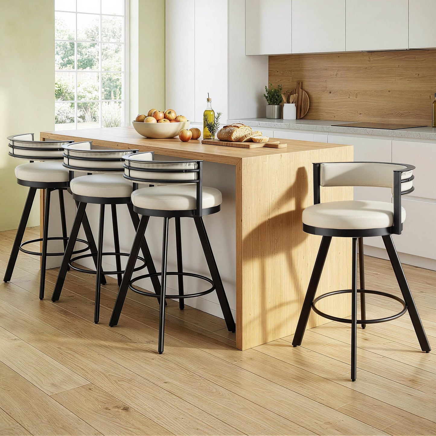 Artiss Bar Stools Set of 4 Swivel Kitchen Chair Metal Counter Beige Leather BA-TW-W0098-BGX4