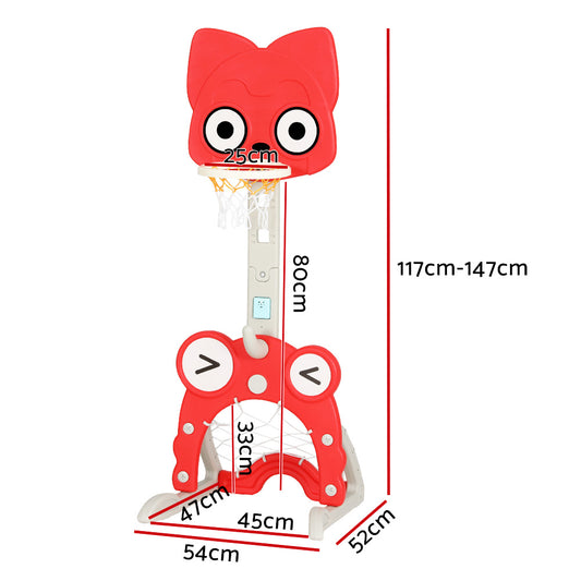 Keezi Kids Basketball Hoop Stand Adjustable 5-in-1 Sports Center Toys Set Red BAS-HOOP-B-KID-M-RD