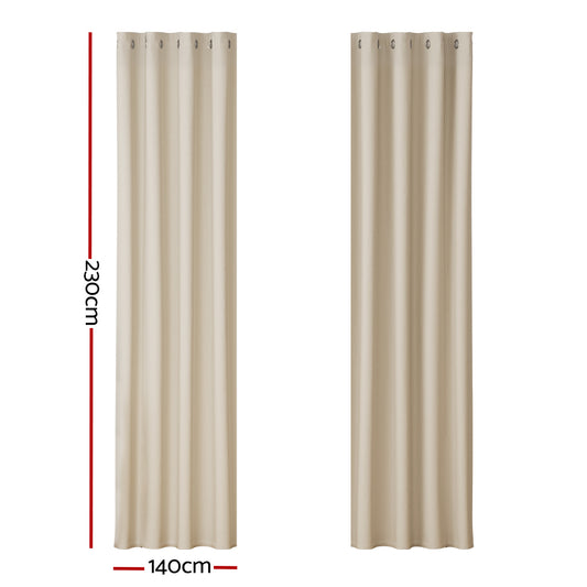 Artiss 2X Blockout Curtains Eyelet 140x230cm Beige BC-MATT-140X230-BG