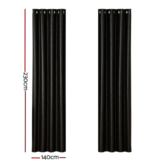 Artiss 2X Blockout Curtains Eyelet 140x230cm Black Shine BC-SHINE-140X230-BK