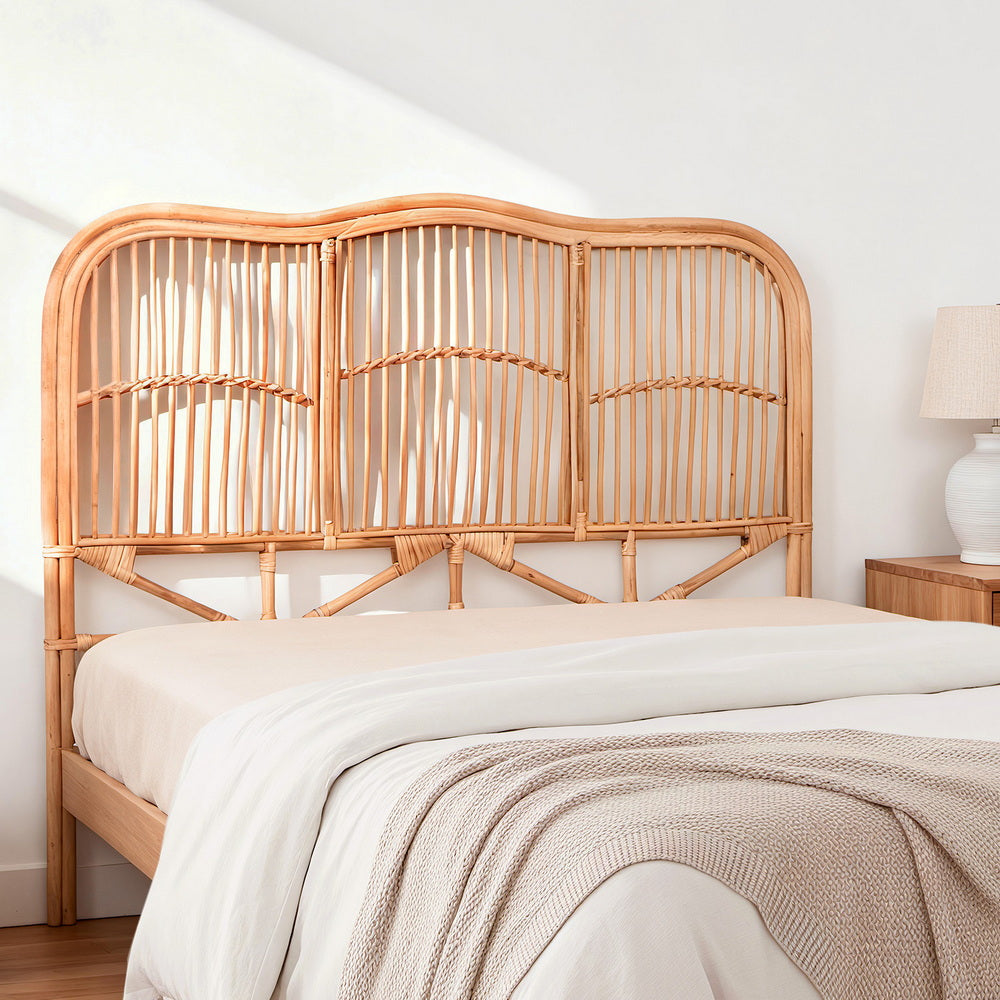 Artiss Bed Headboard Queen Bedhead Rattan - NERO Pine BED-HEAD-C-NERO-Q-WD