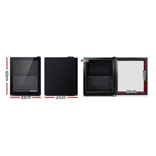 Devanti 46L Bar Fridge Glass Door Black BF-D-46L-BK