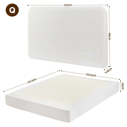 Artiss Queen Bed Frame Boucle Fabric Vacuum Compressed Beds Washable Cover No-Assembly BFRAME-FOAM-SOLIS-Q-WH