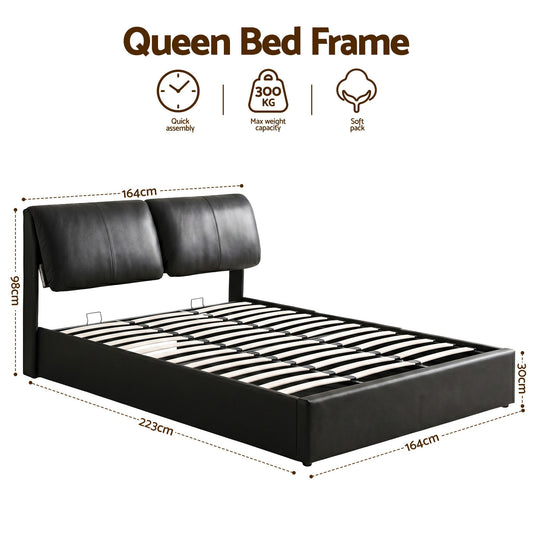 Artiss Queen Bed Frame Gas Lift Storage 3 Drawers Adjustable Headboard Platform Bed Black BFRAME-G-APEX-Q-BK-ABC