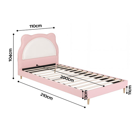Artiss King Single Pink Kids Bed Frame for Girls Bedroom Cute Animal Upholstered BFRAME-G-KITTY-KS-PK-AB