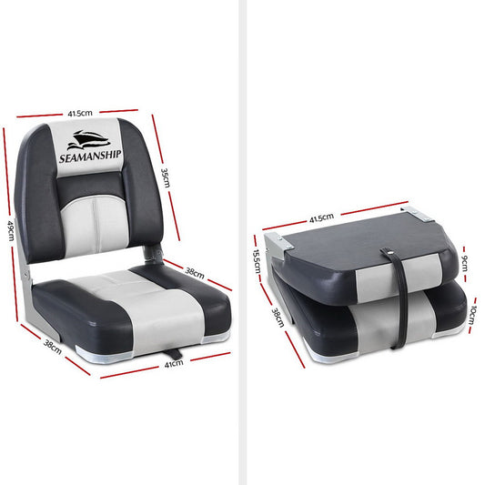 Seamanship 2X Folding Boat Seats Marine Seat Swivel Low Back 10cm Padding Grey BS-86520-5-GR