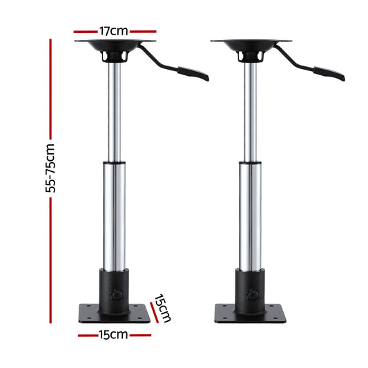 Seamanship Boat Seat Pedestal 55-75cm Adjustable Gas Lift 360 Degrees Swivel 2 Pack BS-PED-GL-5575-BKX2