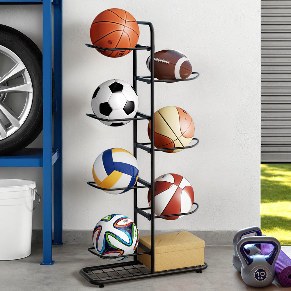 Everfit Ball Storage Rack Sports Equipment Organizer 7-Tier Holder for Garage Gym Black BSR-A-H116-BK