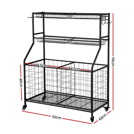Everfit Sports Equipment Organizer Storage with Wheels Multi-Sport Garage Gym Black BSR-A-RET