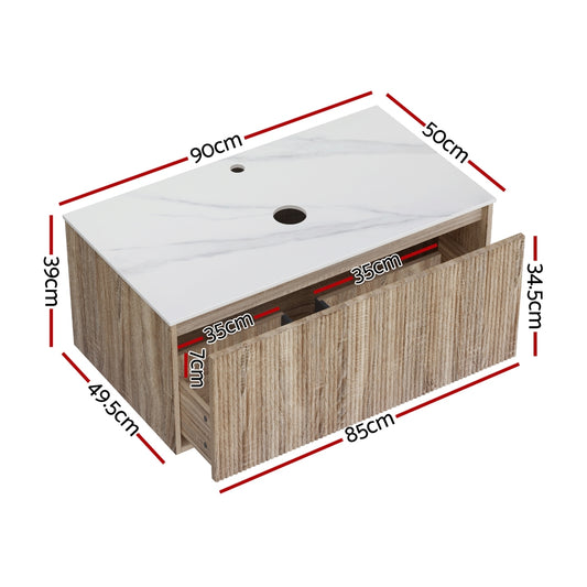 Cefito Vanity Unit 915mm with Basin Oak BV-CA-FLU01-900-WD-ABC