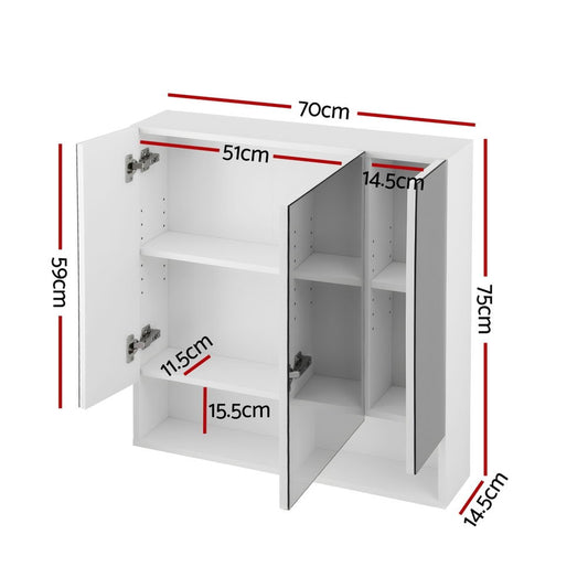 Cefito Bathroom Mirror Cabinet Medicine Adjustable Shelves Wall Hung 700x750mm White BV-MC-7075-WH