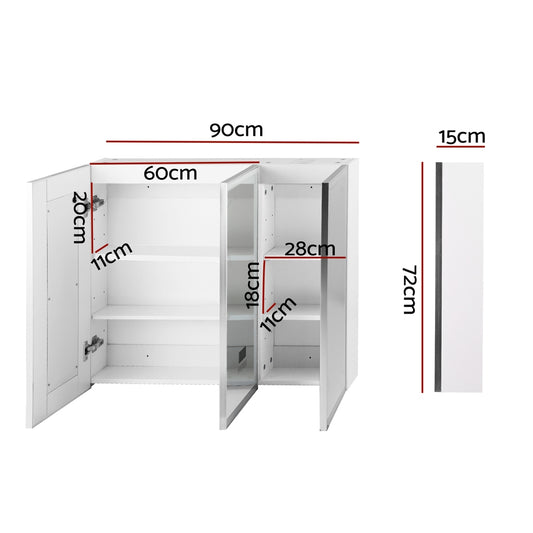 Bathroom Mirror Cabinet LED Light 900x720mm Medicine Wall Storage BV-MC-LED-TD01-WH